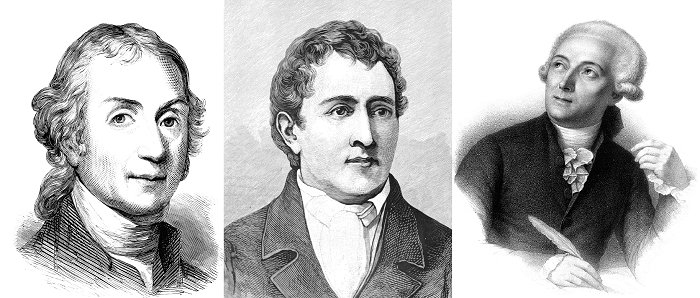 Joseph Priestley, Carl Wilhelm Scheele y Antoine Laurent de Lavoisier respectivamente